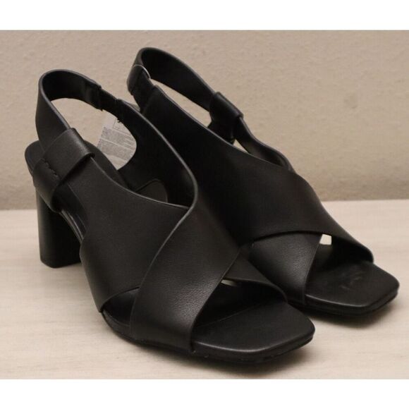 Banana Republic 888144 Women Sz 8.5 Black Leather Crossover Heeled Sandals - Picture 3 of 13